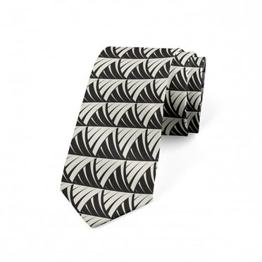 Sea Shells and Stripes 3.7 Ambesonne Necktie Charcoal Grey and White 